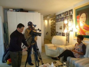 Gary Licker and Scott Sobel shooting Sasheer Zamata for the documentary The Business of Comedy in Jeffrey Gurian's apartment!